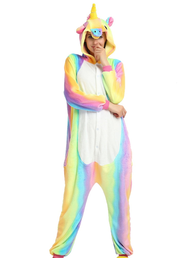 Pigiama pigiamone animale in pile intero UNICORNO ARCOBALENO VERDE, pigiama  invernale, costume carnevale unisex adulto bimbo