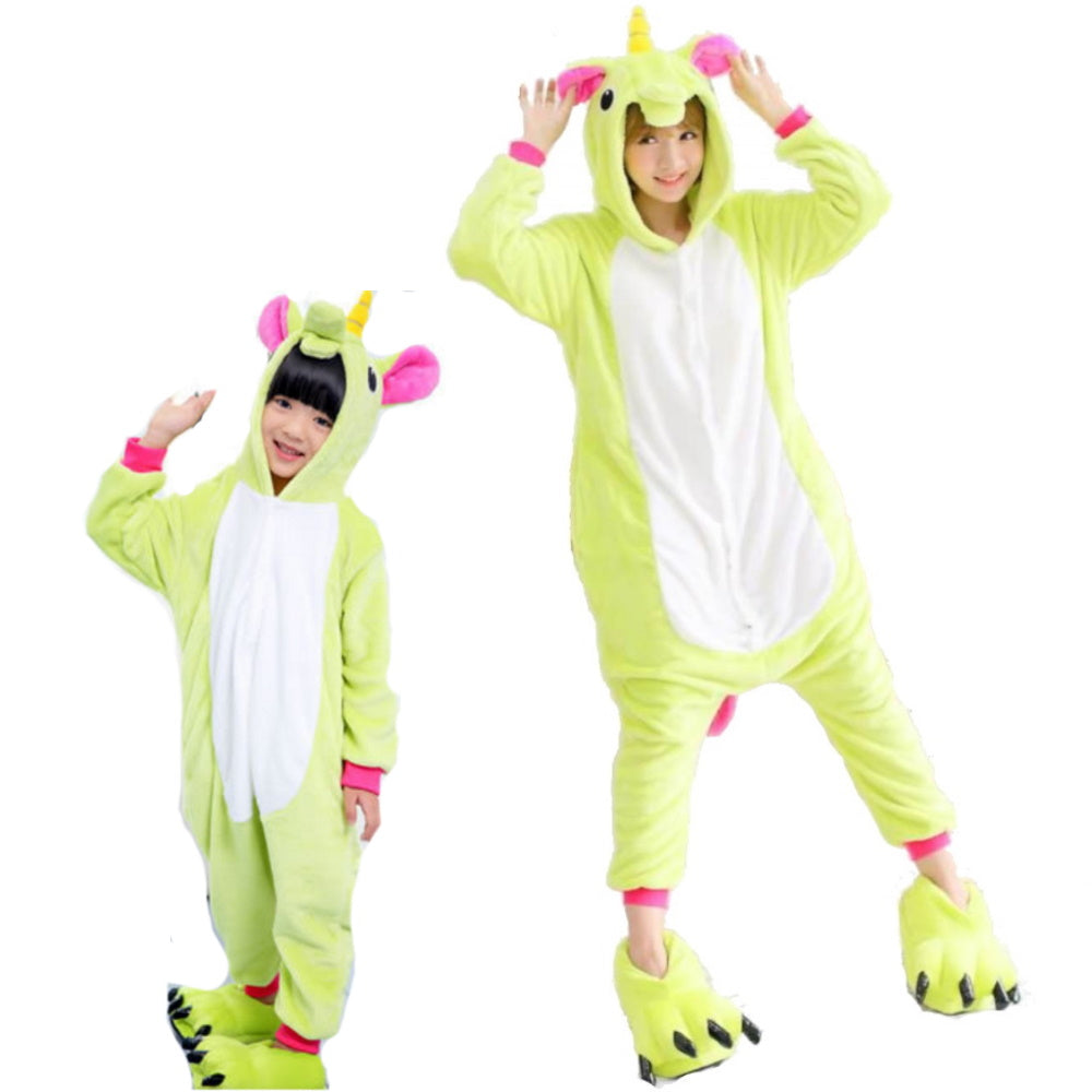 Pigiama animale intero UNICORNO VERDE, pigiamone invernale in pile, costume  carnevale cosplay unisex adulto bambino